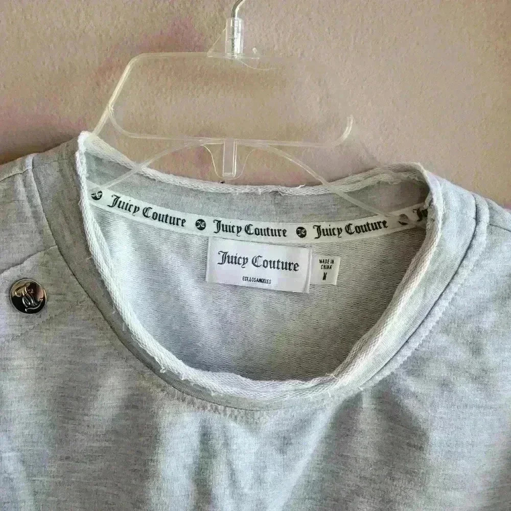 Juicy Couture Ruffle-Sleeve Crop Women's Top Medium Light Gray Short Sleeve - Picture 6 of 10